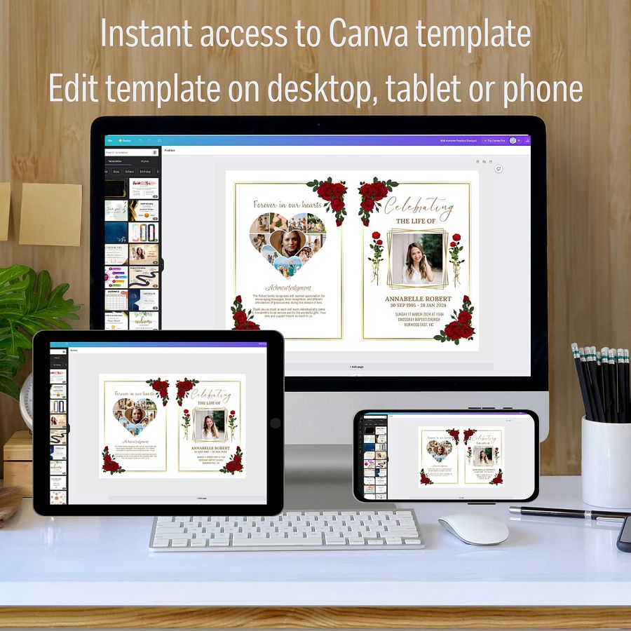 Red Roses Funeral Program Canva Template product image (3)