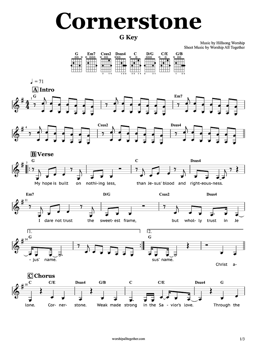 Cornerstone (G Key) - Hillsong Worship | Sheet Music, Chord, Lyrics product image (1)