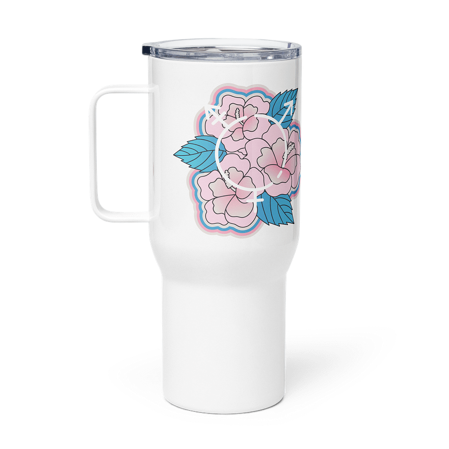 LGBTQIAP2S+ 2025, Trans Flower with Symbol, Travel Mug product image (1)