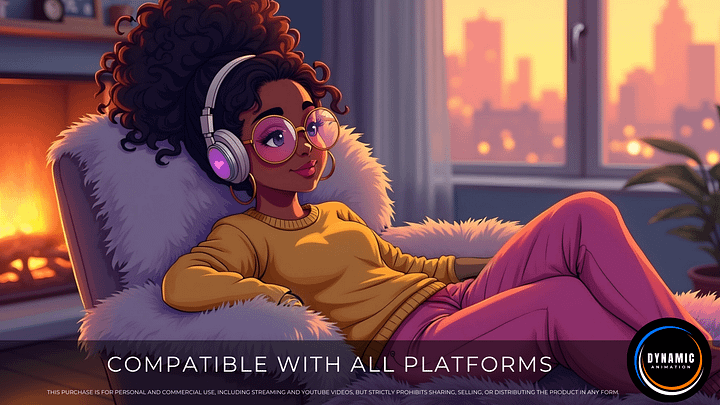 Animated Background | Cozy Self-Care Vibes | Stylish Dark-Skinned Woman by Fireplace | Lofi | Stream | Live Wallpaper | AB57 product image (2)