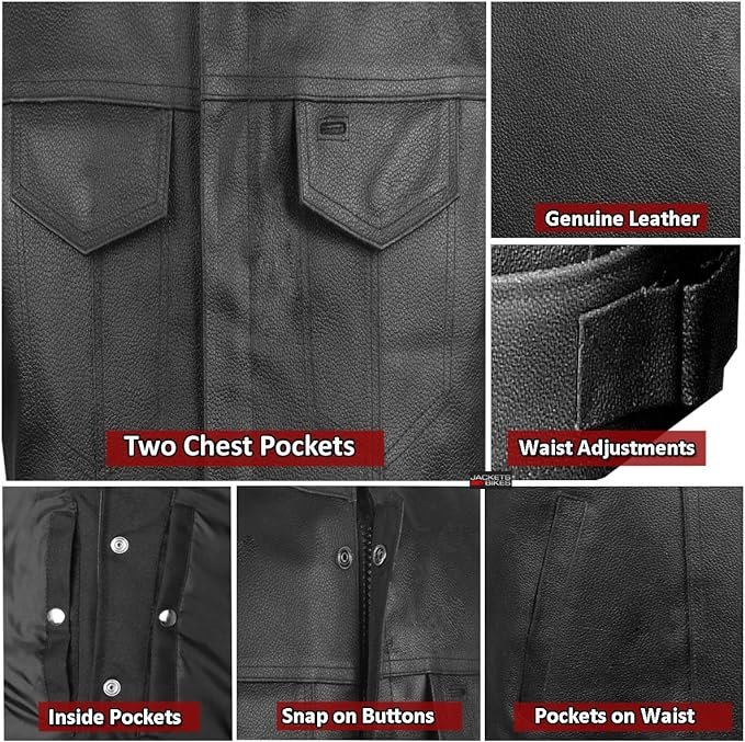 Mens Black Leather Punk Vest product image (3)