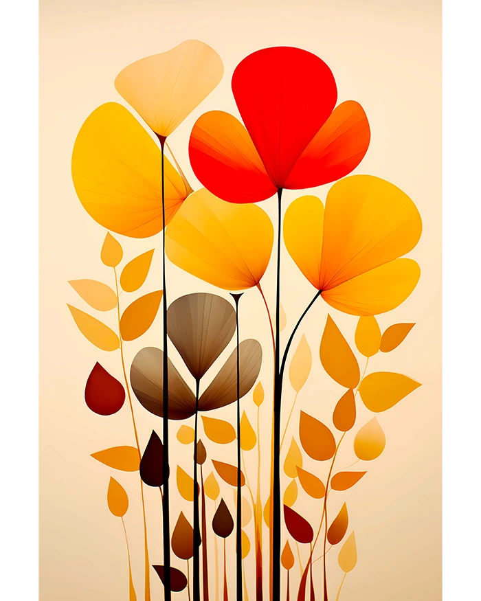 Spring Summer Garden Flowers in Yellow Orange Red Beige Background Minimalist Art Style Matte Poster product image (1)