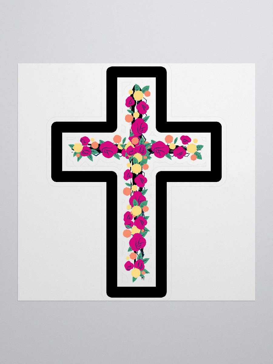 Pink & Yellow Floral Cross With Border Sticker product image (2)