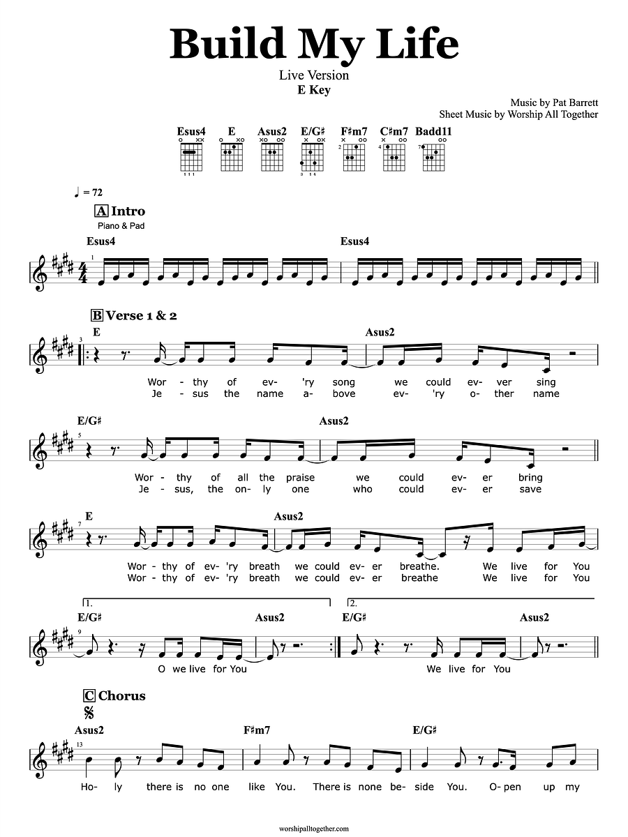 Build My Life - E Key (Live Version) Pat Barrett | Sheet Music, Chord, Lyrics product image (1)