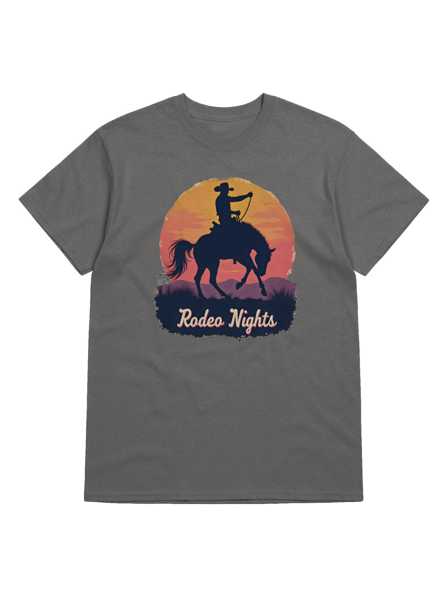 Rodeo Nights Vintage Western T-Shirt - Cowboy Horse Silhouette Sunset Tee for Country Lovers & Rodeo Fans product image (8)