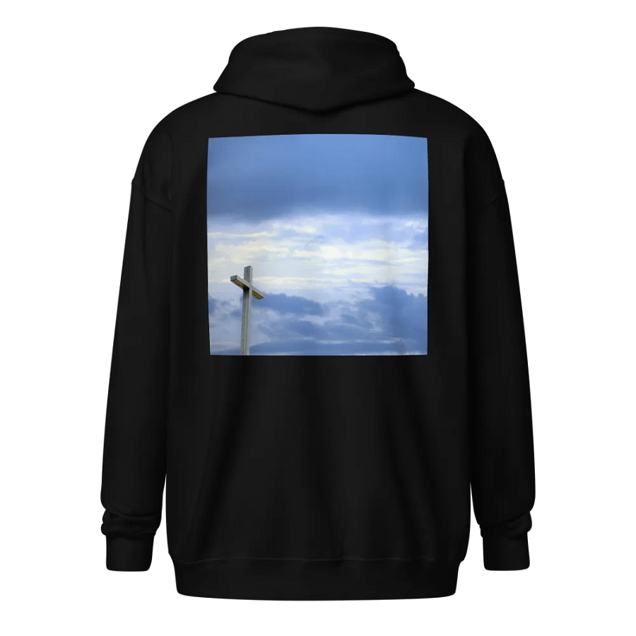 A cross standing against a dramatic sky with layers of clouds Hoodie product image (1)