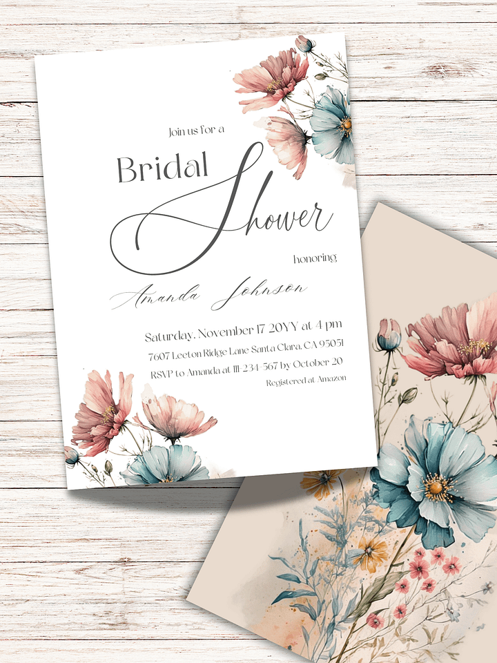 Wildflower Floral Bridal Shower Invitation, Boho Wedding Shower Invite Canva Template, Printable Rustic Garden Party Theme, Digital Download product image (2)