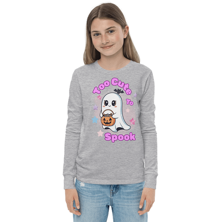 “Too Cute to Spook" Ghost Halloween Long Sleeve Tee – Kawaii Pastel Halloween Shirt for Girls, Preteen & Teen product image (1)