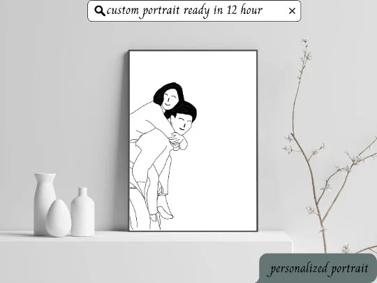 Black and White Custom Portrait from Photo, One Line Drawing, Family Illustration, Custom Minimalist Drawing, Valentine Gift, custom drawing product image (4)