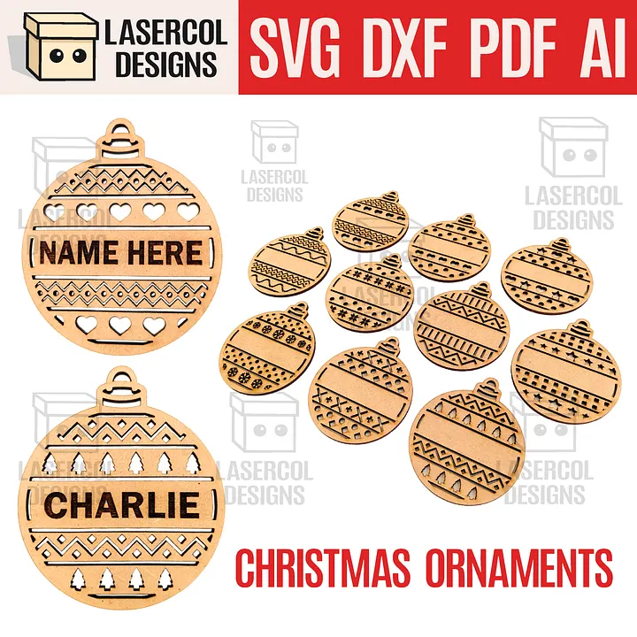Christmas Ornaments (Ready to Personalize) - Laser Cut Files product image (1)