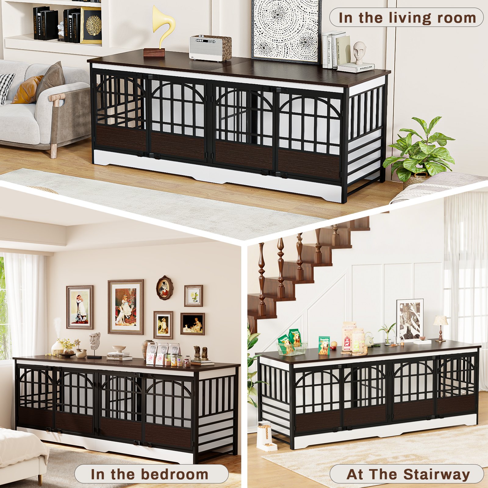 86 Inch Double Dog Crate Furniture for 2 Large Dogs, Decorative Dog Kennel Indoor TV Stand, Heavy Duty Wooden Dog Cage for Large Medium Dogs Sized Dog Pet House with Divider (White) product image (6)