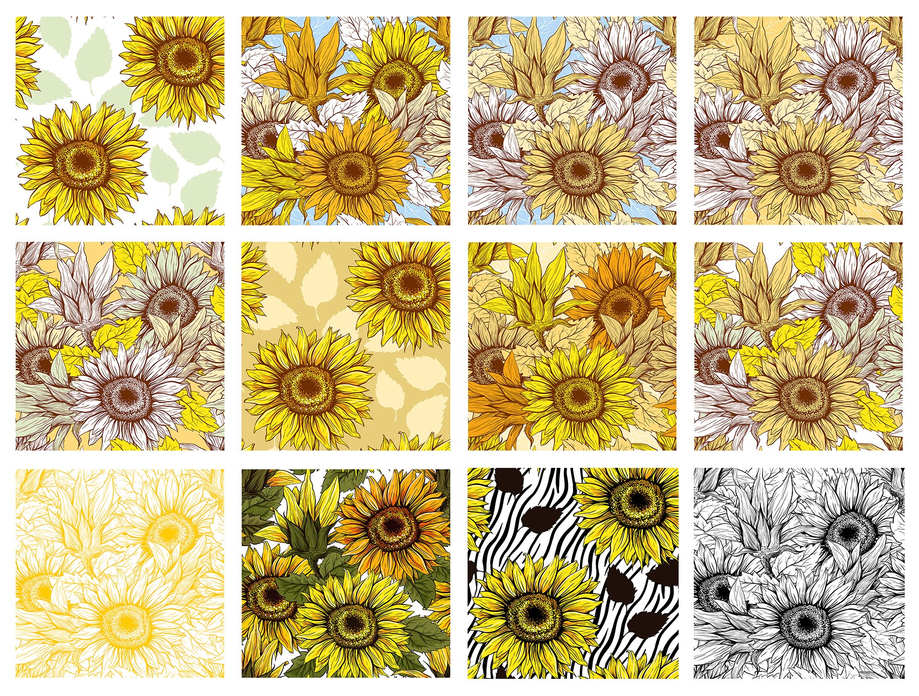 Sunflower Seamless Pattern Bundle, Sunflower Clipart, Autumn Digital Papers Line Art product image (3)