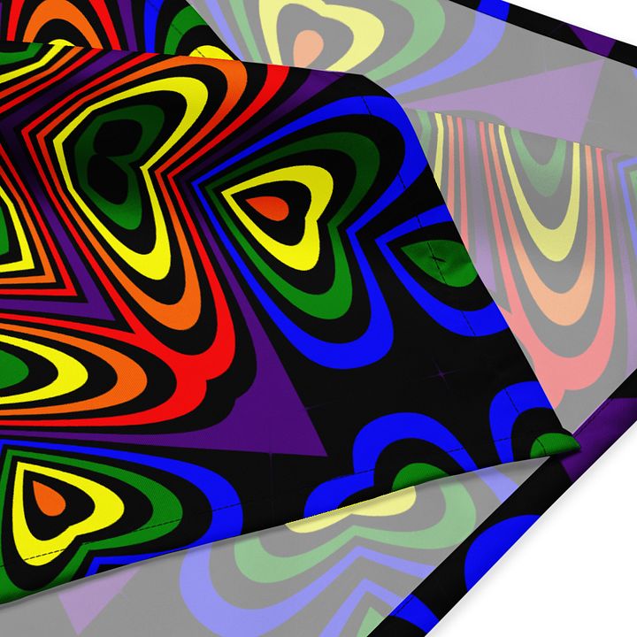 Queer Hearts Art Bandana, Rainbow Black Kaleidoscope Gay Pride Accessory product image (4)