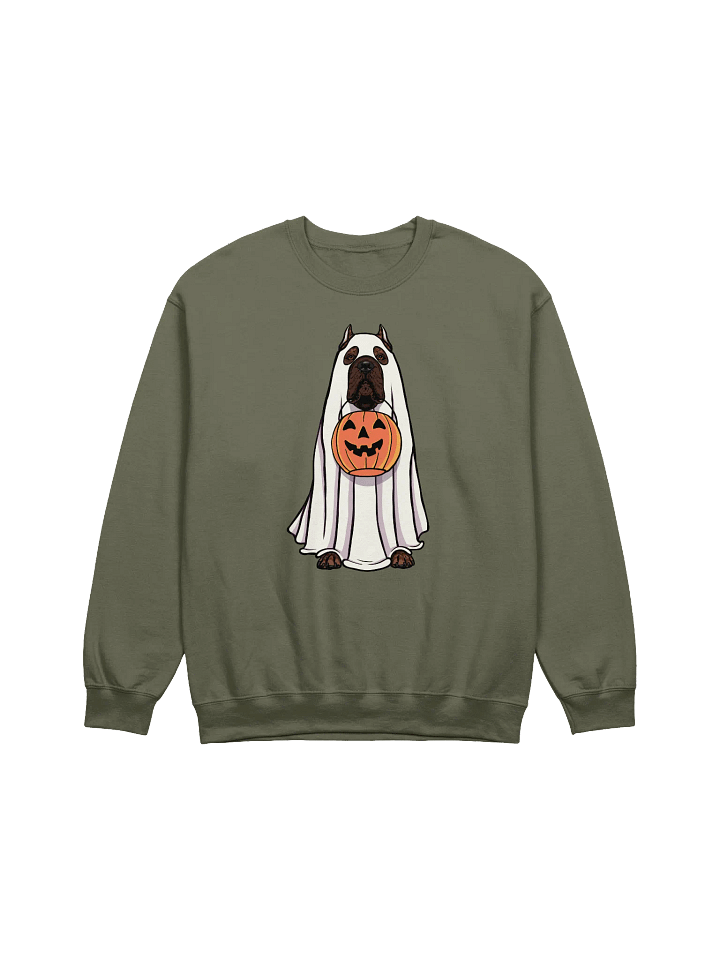 Funny Halloween Cane Corso(Brindle) Sweatshirt | Funny Cane Corso Wearing a Ghost Costume and Holding a Pumpkin Basket product image (1)