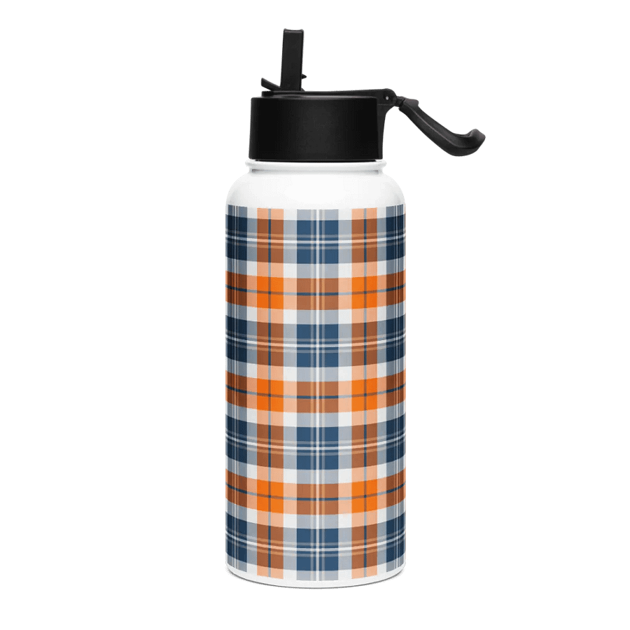 Orange and Blue Sporty Plaid Water Bottle product image (2)