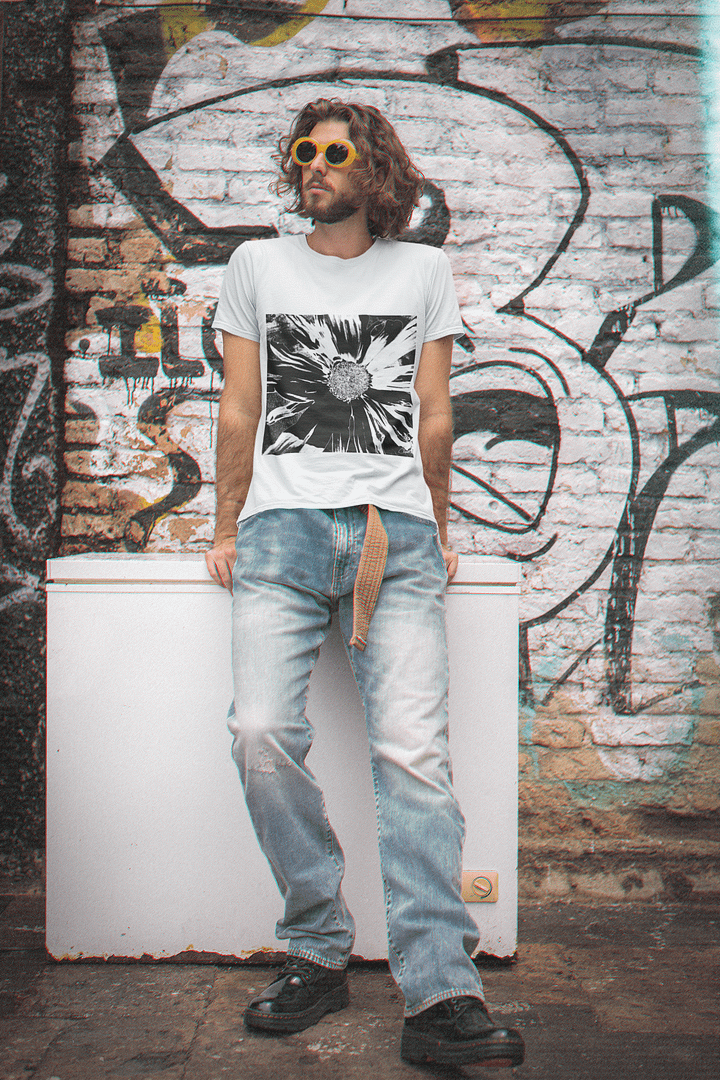 Dark Monochrome Daisy on a Dark Abstract Background Men's T Shirt product image (1)