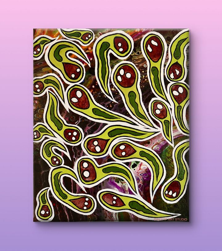 Tadpoles Vs Whatever This Is Turning Into | Original Canvas Painting product image (1)