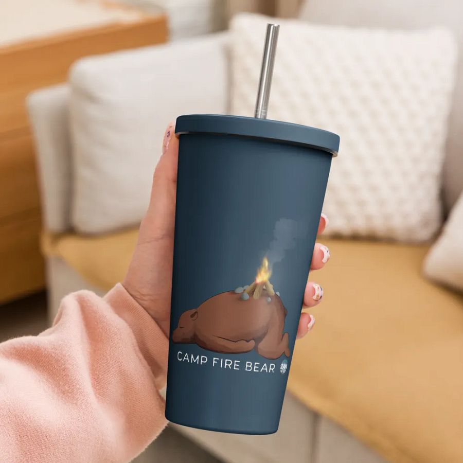 Camp Fire Bear Insulated Tumbler with a Straw product image (8)