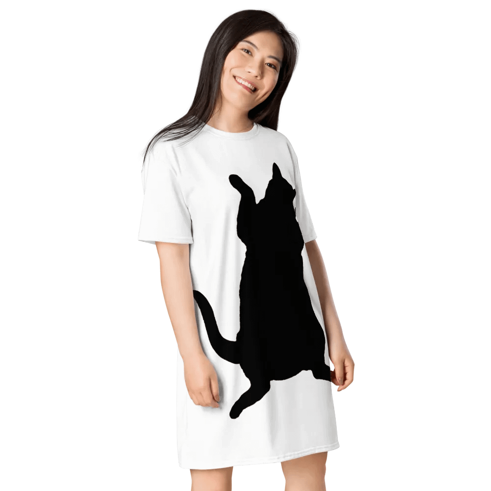 Dancing Demeowcracy Feline Black and White T-Shirt Dress product image (5)