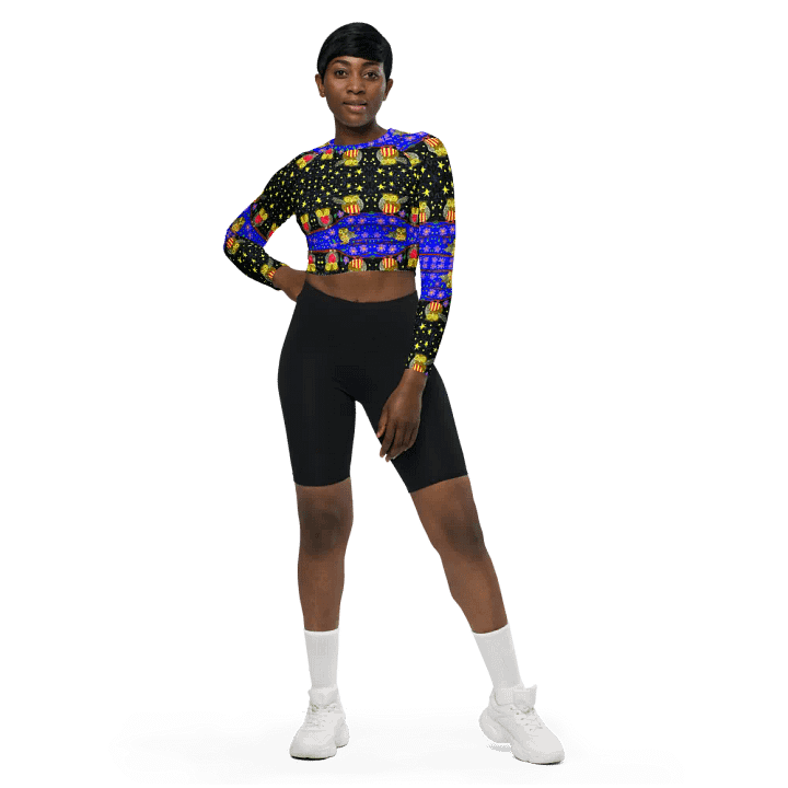 Symmetrical Starry Night Owl Dream Long Sleeve Crop Top product image (1)
