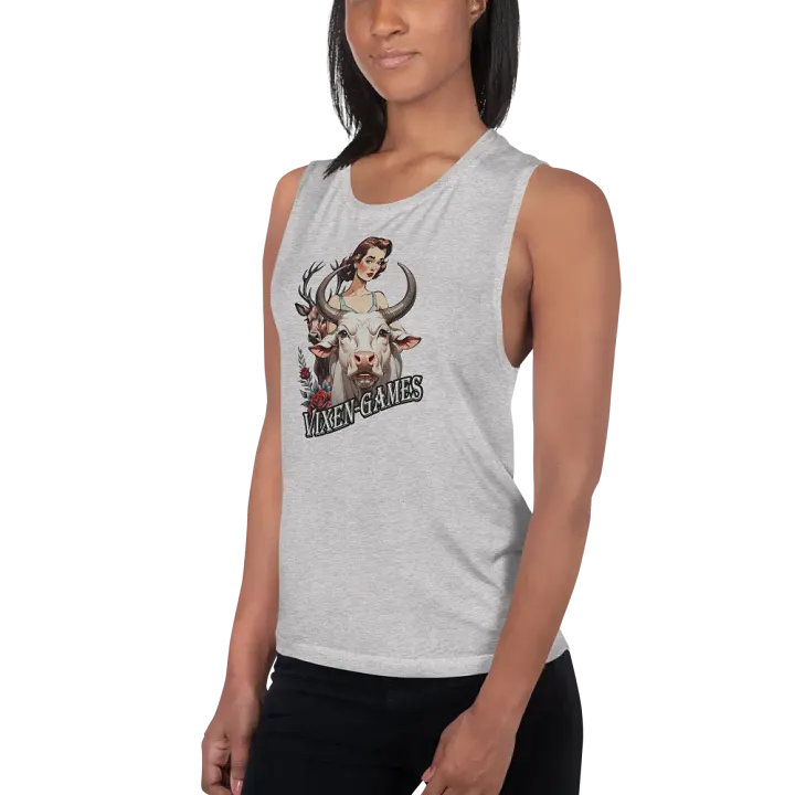 Vixen Games White Bull and Stag with roses flowy tank product image (10)