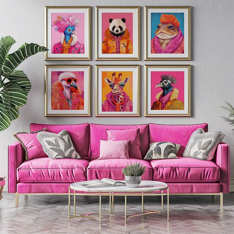 Colorful Animal Fashion Art DIGITAL Print Set of 6 ~Peacock, Panda, Giraffe, Toad, Flamingo~ product image (3)