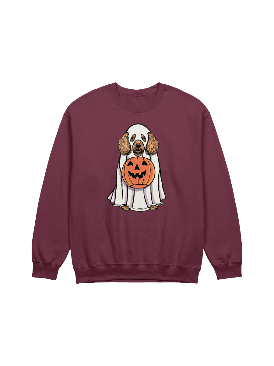 Funny Halloween Mini Poodle(Apricot) Sweatshirt | Funny Poodle Wearing a Ghost Costume and Holding a Pumpkin Basket product image (12)