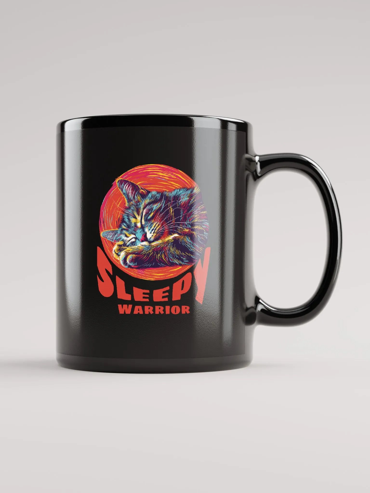 Sleepy Warrior Cat | Black Mug product image (2)