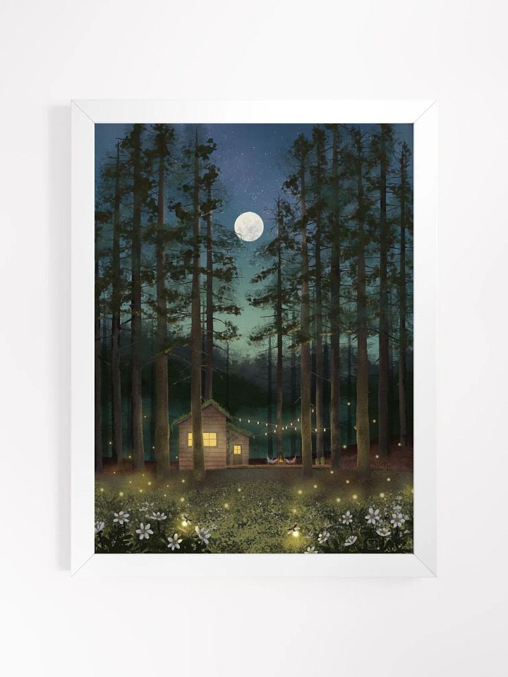 Framed Art Print - Cabin in the Woods Under a Full Moon product image (1)