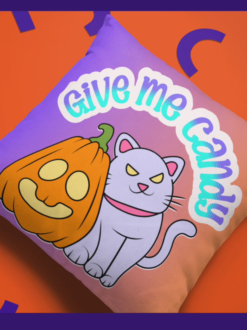 Candy Cat & Pumpkin Halloween Pillow product image (4)
