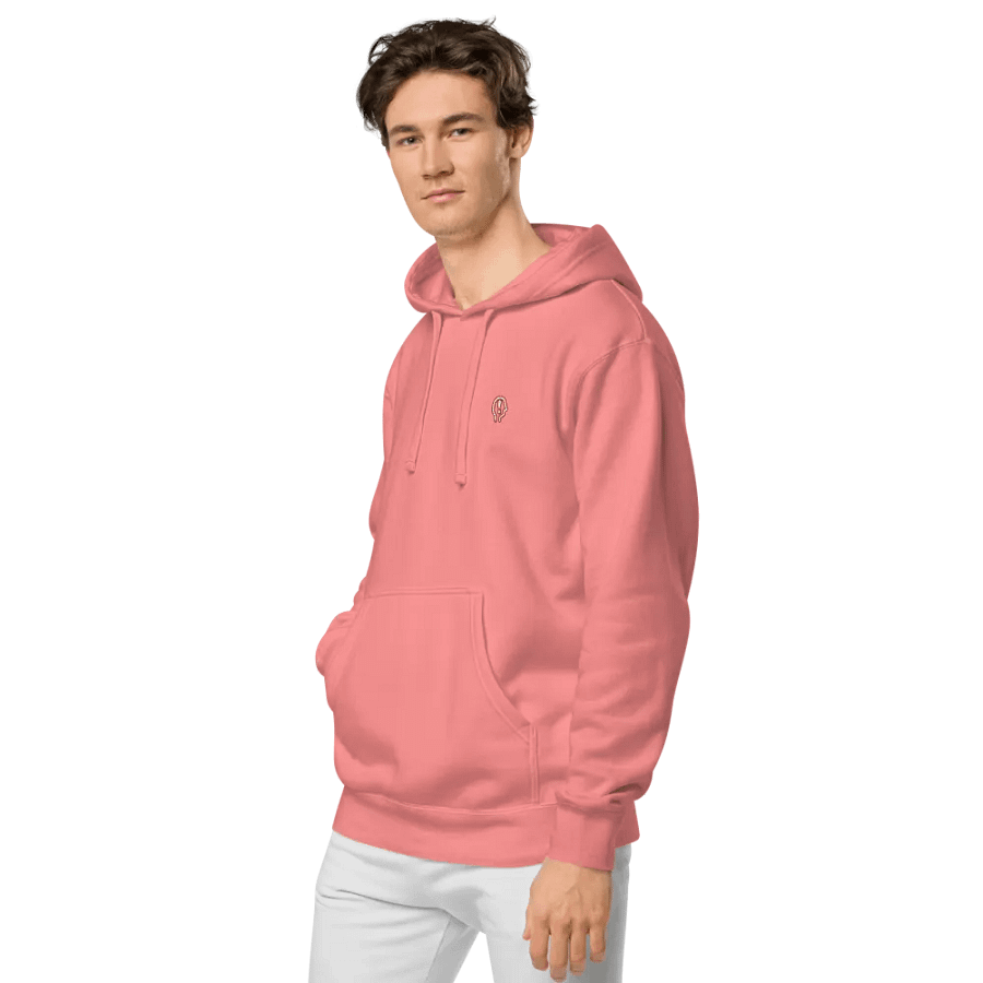 EXCLAIMING MENTALLY (sm. red bubble design) embroidered pigment hoodie product image (5)