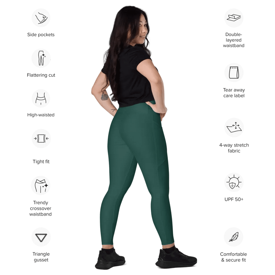 Plain Dark Green Soft Summer Women's High Waisted Premium Crossover Leggings with Pockets by Treasure Pie product image (10)