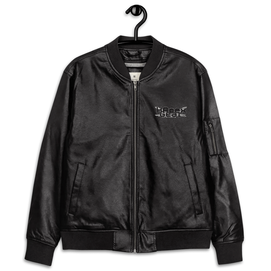 Faux Leather Bomber Jacket - Embroidered - Black HApex Gear Black Logo product image (12)