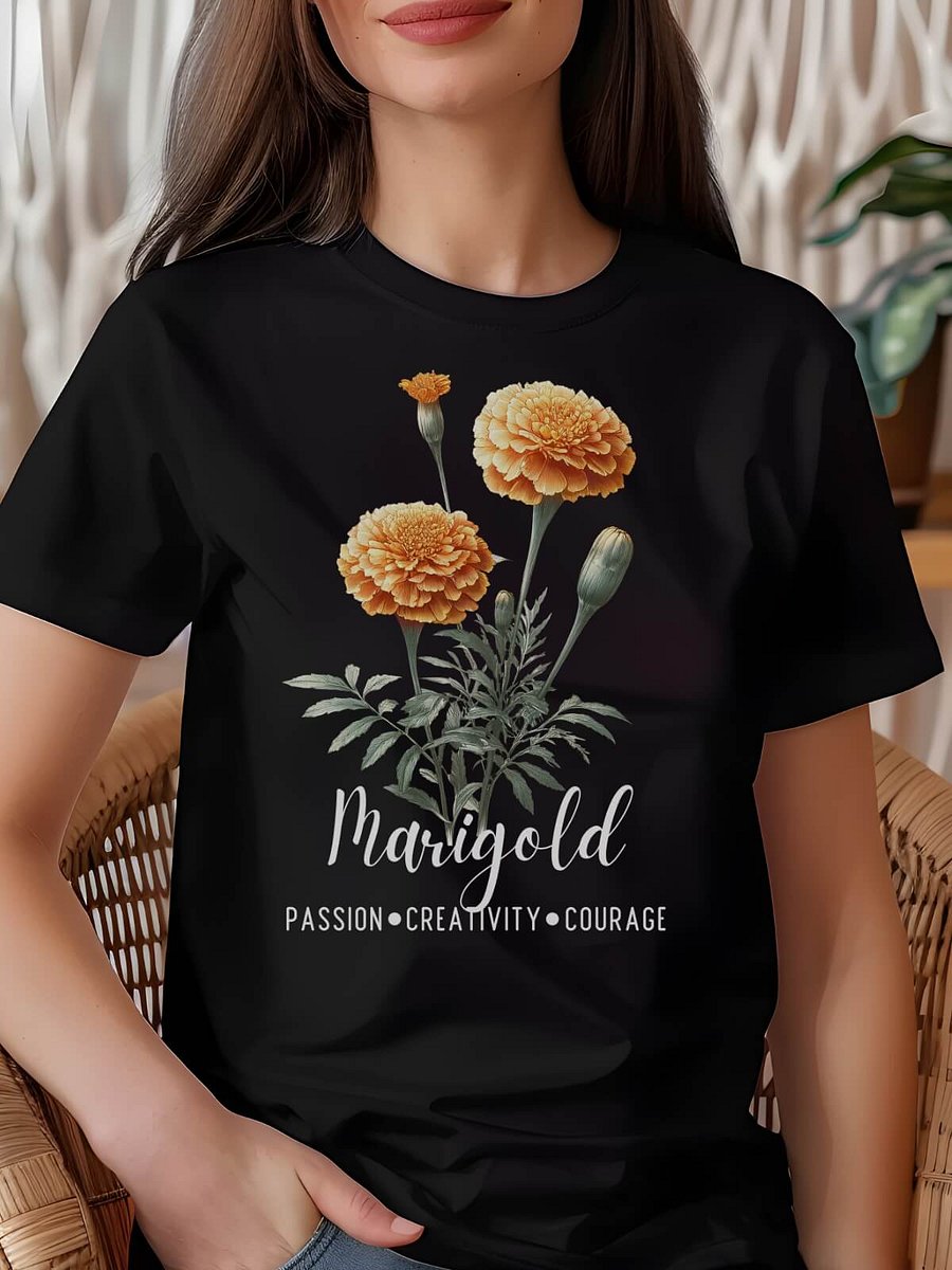Marigold Birth Month Flower Tee: Reflecting Passion, Creativity, Courage: Perfect October Gift for Her product image (1)