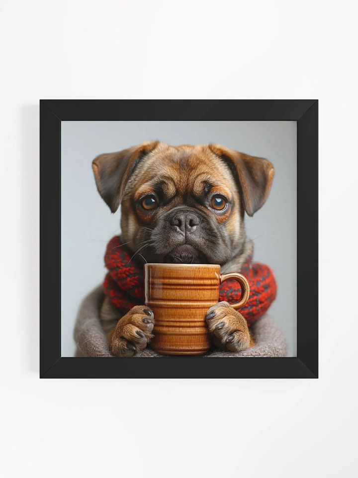 Cute Coffee Lover Puggle Dog Framed Wall Art product image (1)