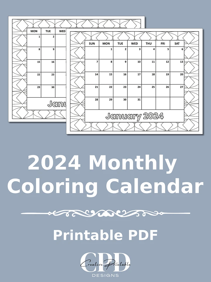Printable 2024 Monthly Calendar With Patterns To Color product image (1)