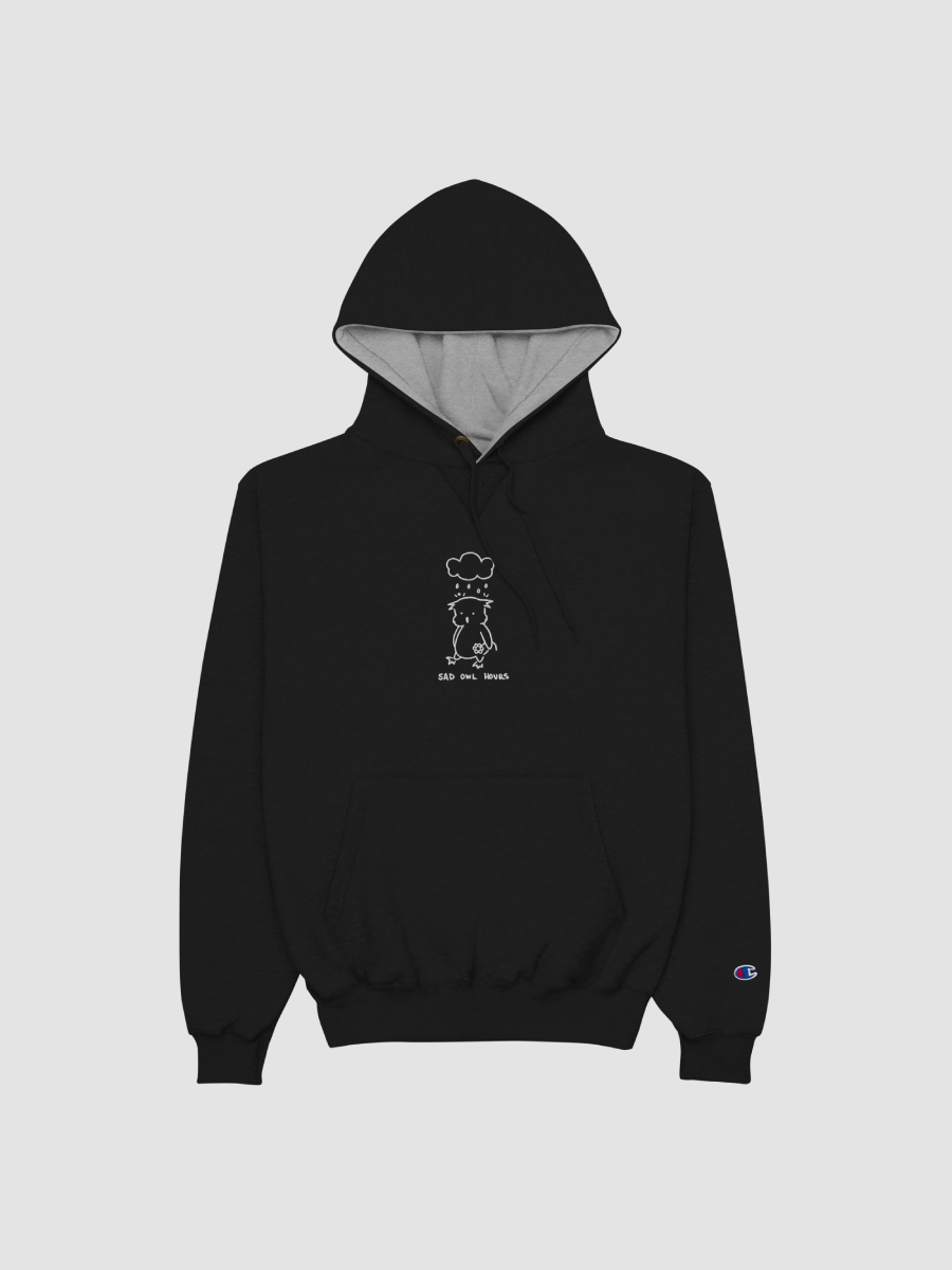 Sad Owl Hours Champion Cotton Max Hoodie (Black Embroidered) product image (3)