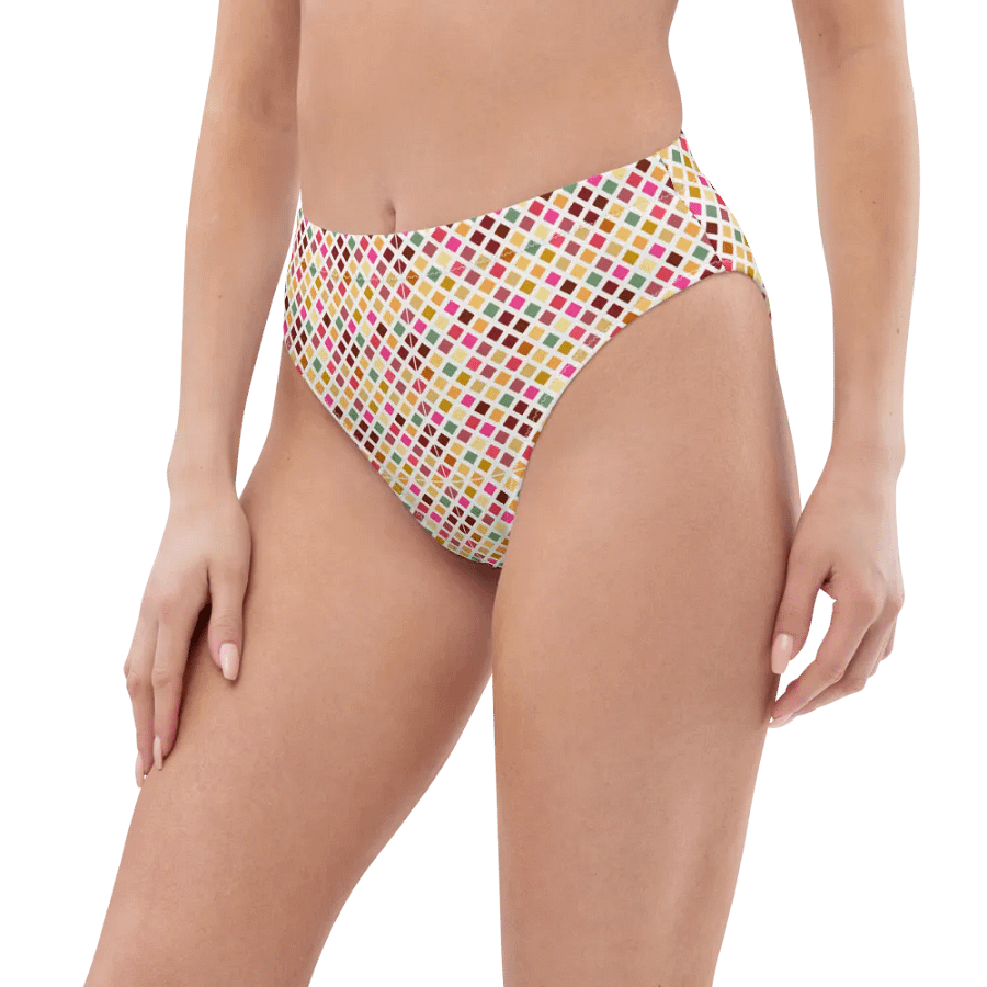 Colorful Square Pattern Design High Waist Bikini Bottom - V3 product image (7)
