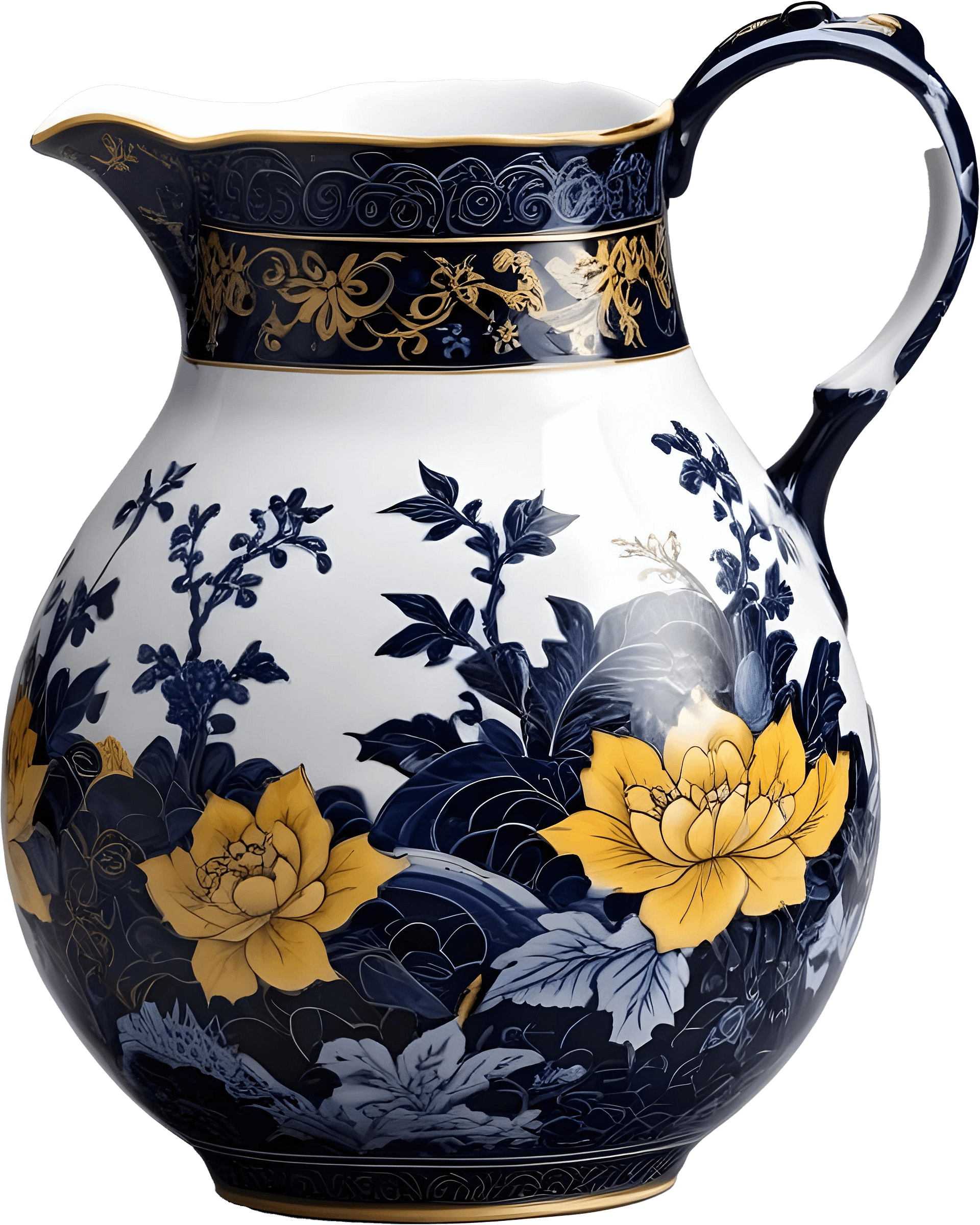 Chinese Porcelain Pitcher – Floral Elegance with Yellow Blossoms PNG product image (1)