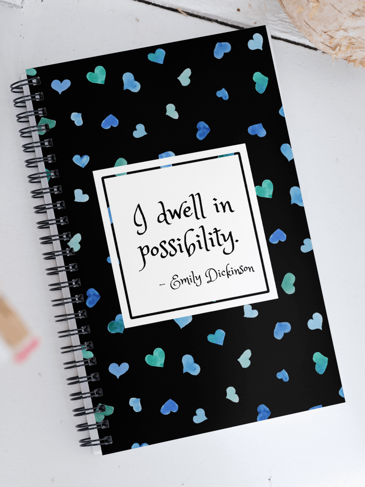I Dwell in Possibility Quote on Hearts Notebook product image (1)