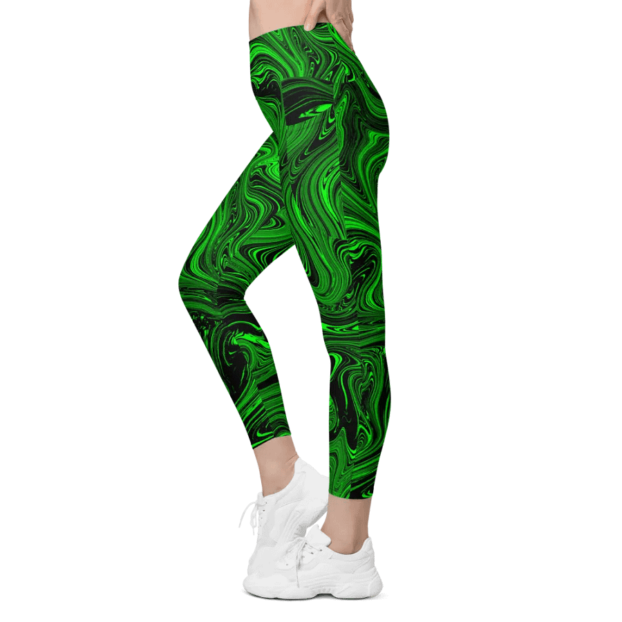 Leggings with Pockets - Green and Black Fluid Swirls product image (5)