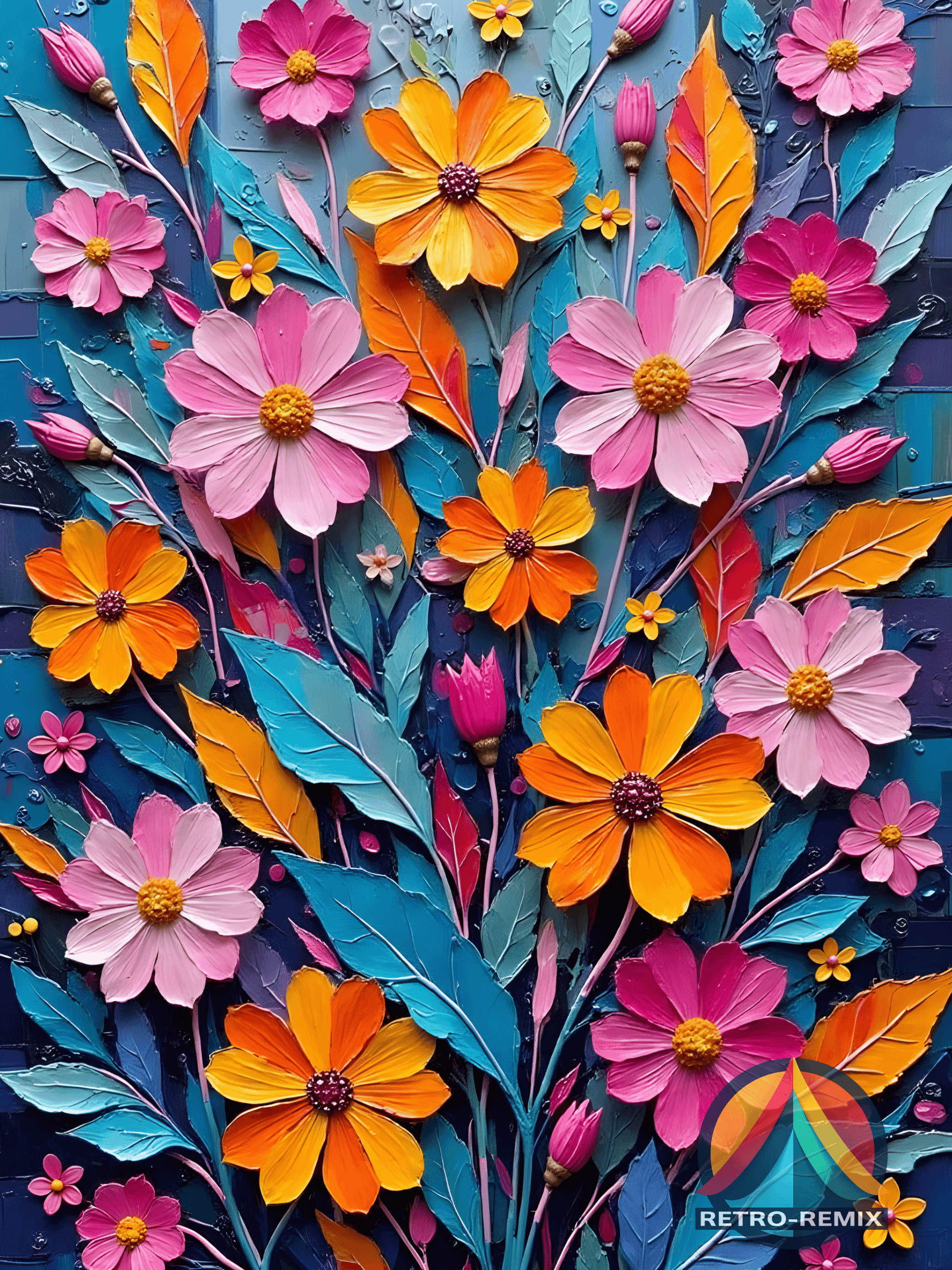 Electric Garden – Bold Retro Floral Wall Art with Neon Botanical and Textured Petals product image (1)