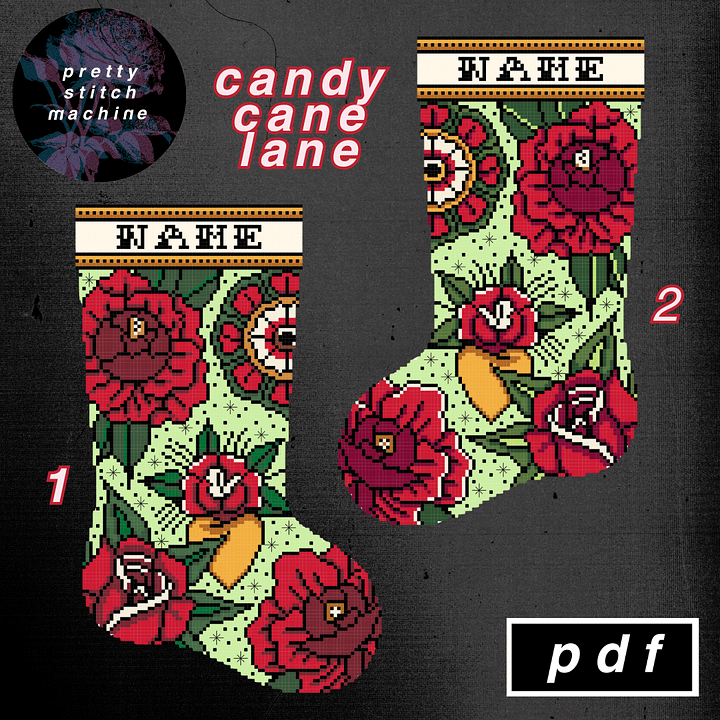 Traditional Florals Candy Cane Lane Christmas Stocking Pattern Set product image (1)
