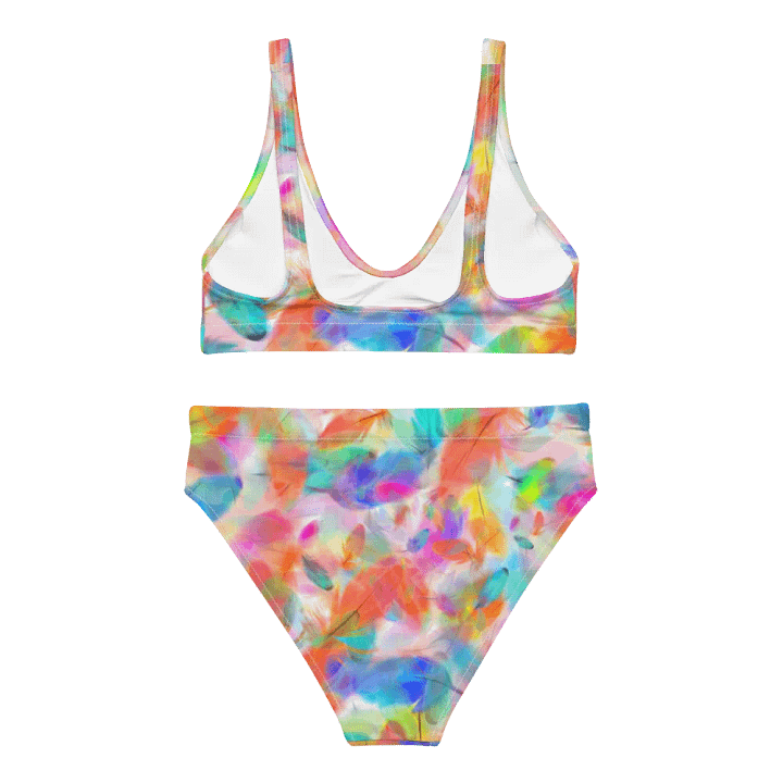 Colorful Feather Pattern Design High Waisted Bikini - v4 product image (1)