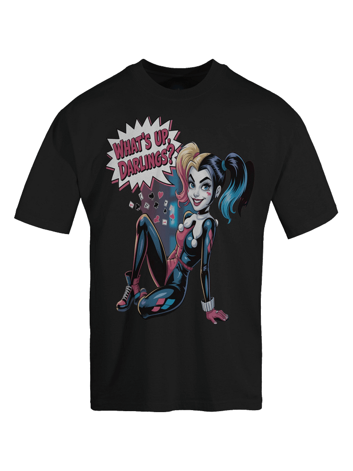 What's Up Darlings: Harley Quinn Card Cascade Oversized Faded Unisex T-Shirt product image (1)