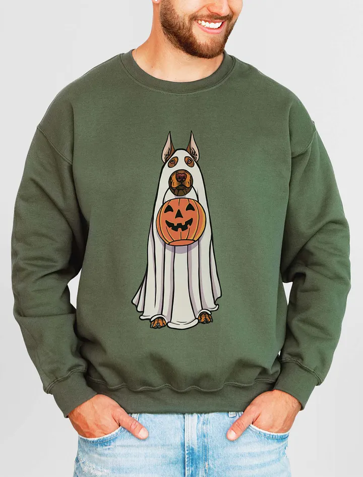 Funny Halloween Doberman(Red) Sweatshirt | Funny Doberman Wearing a Ghost Costume and Holding a Pumpkin Basket product image (15)