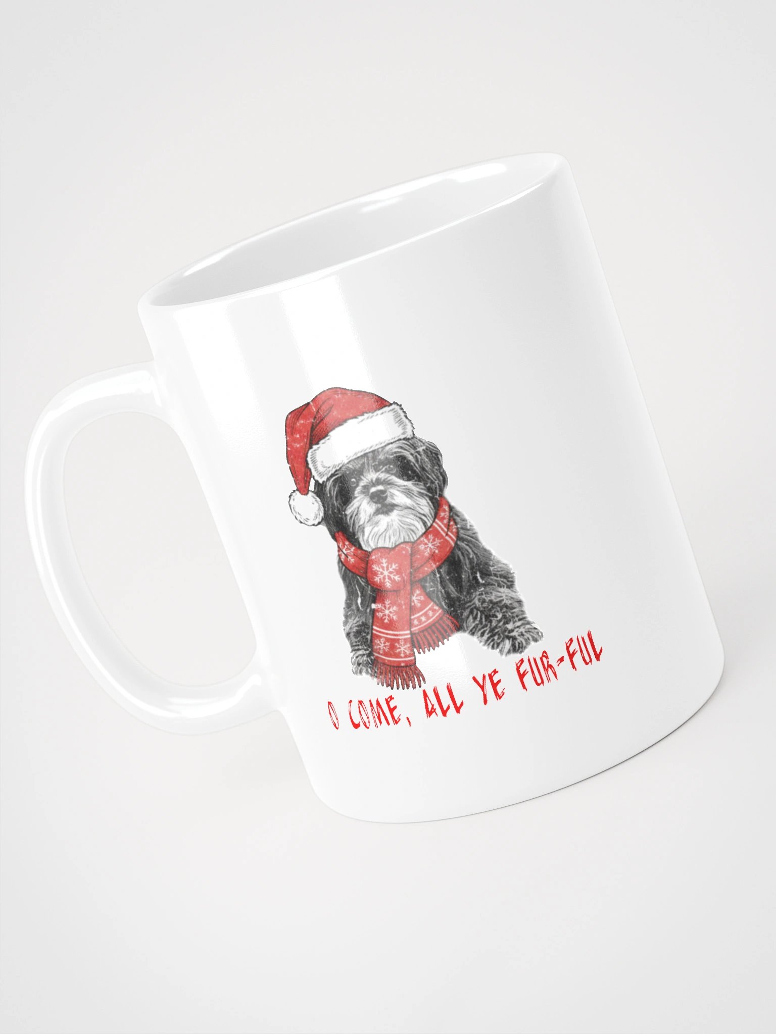 White Glossy Mug with Oh Come, All Ye Fur-ful product image (4)