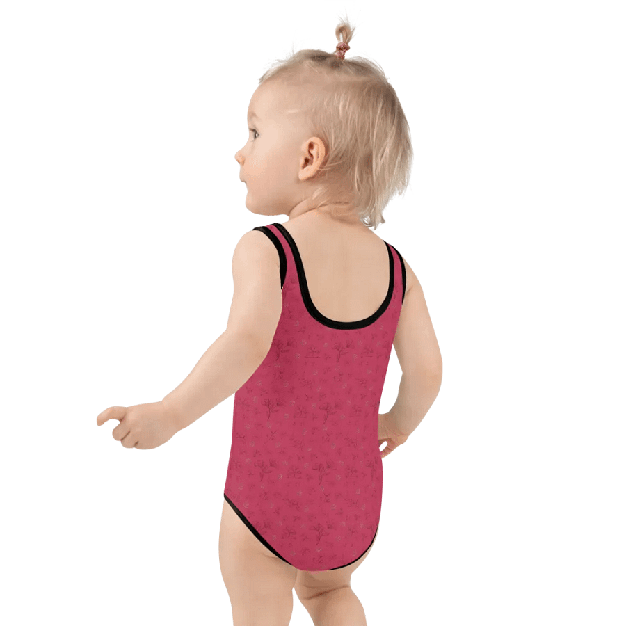 Gold Leaves and Chocolate Flowers Magenta Kids Swimsuit product image (3)