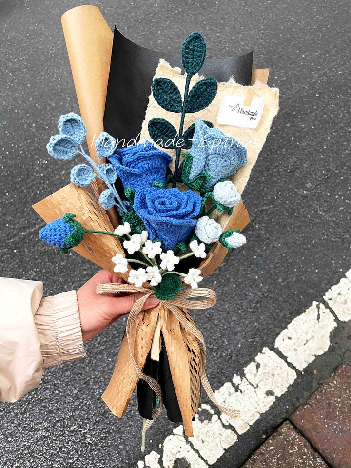 Haze Blue Indigo Rose Crochet Knit Bouquet product image (2)