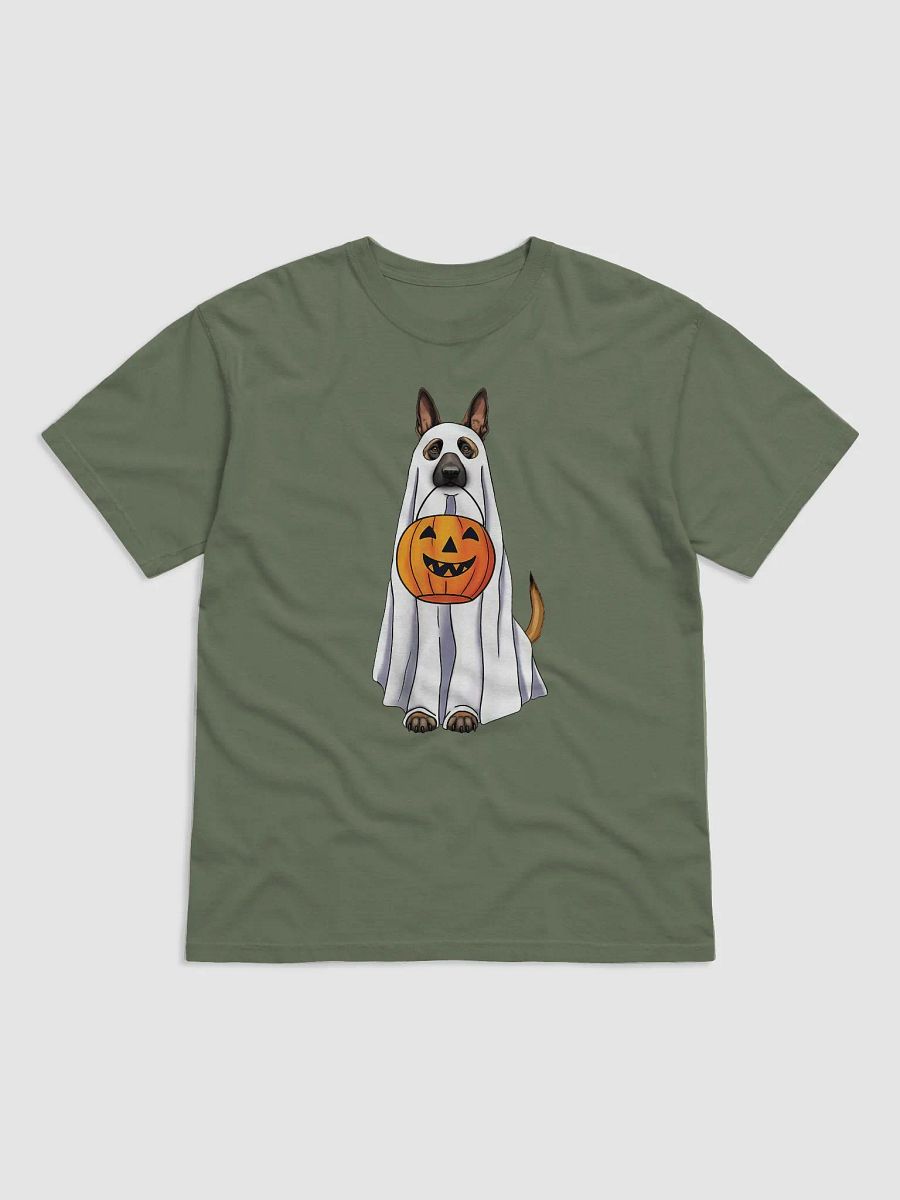 Belgian Malinois Halloween Tee | Funny Fall and Halloween Malinois Wearing a Ghost Costume with Pumpkin Basket product image (2)